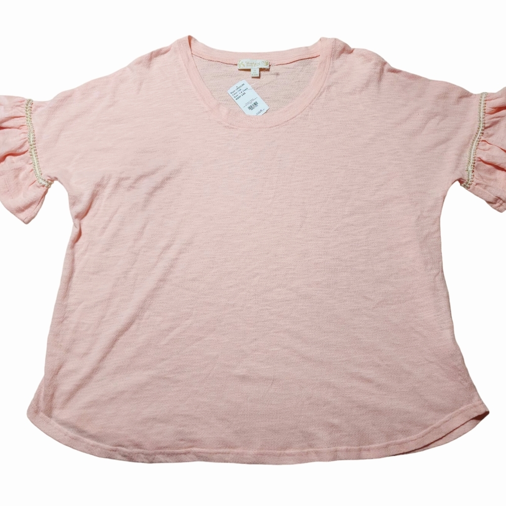 Weekend Suzanne Betro Light Pink Pearl Accent Ruffle Sleeve Tunic Top